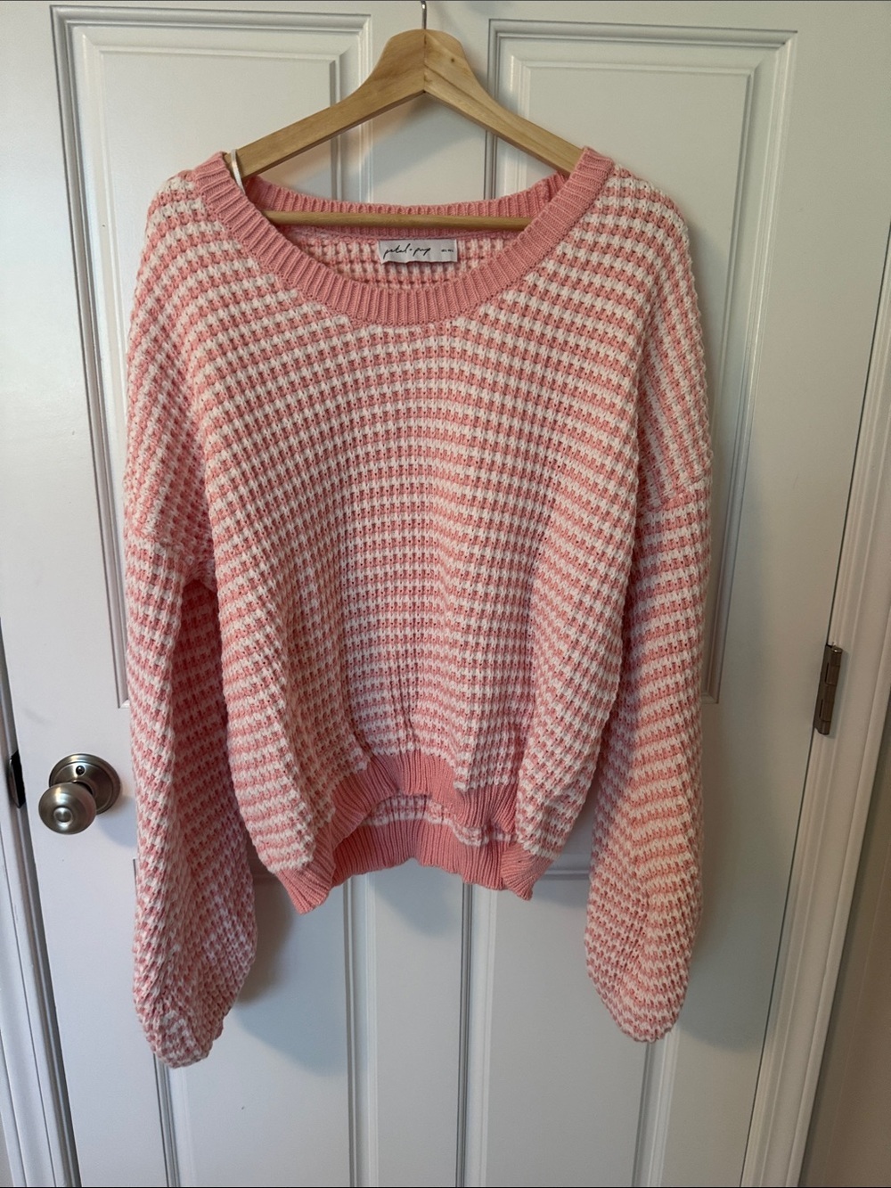 Petal & Pup Pink and White Houndstooth Pullover Sweater